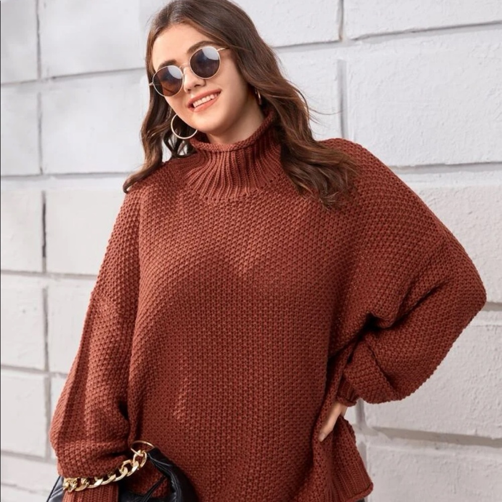 NWOT SHEIN high neck batwing sleeve sweater in rust
